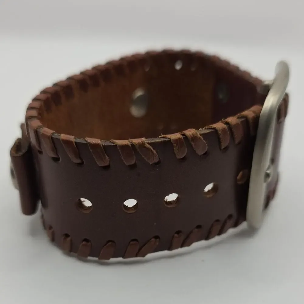 Brown Leather Bracelet with Silver Accent